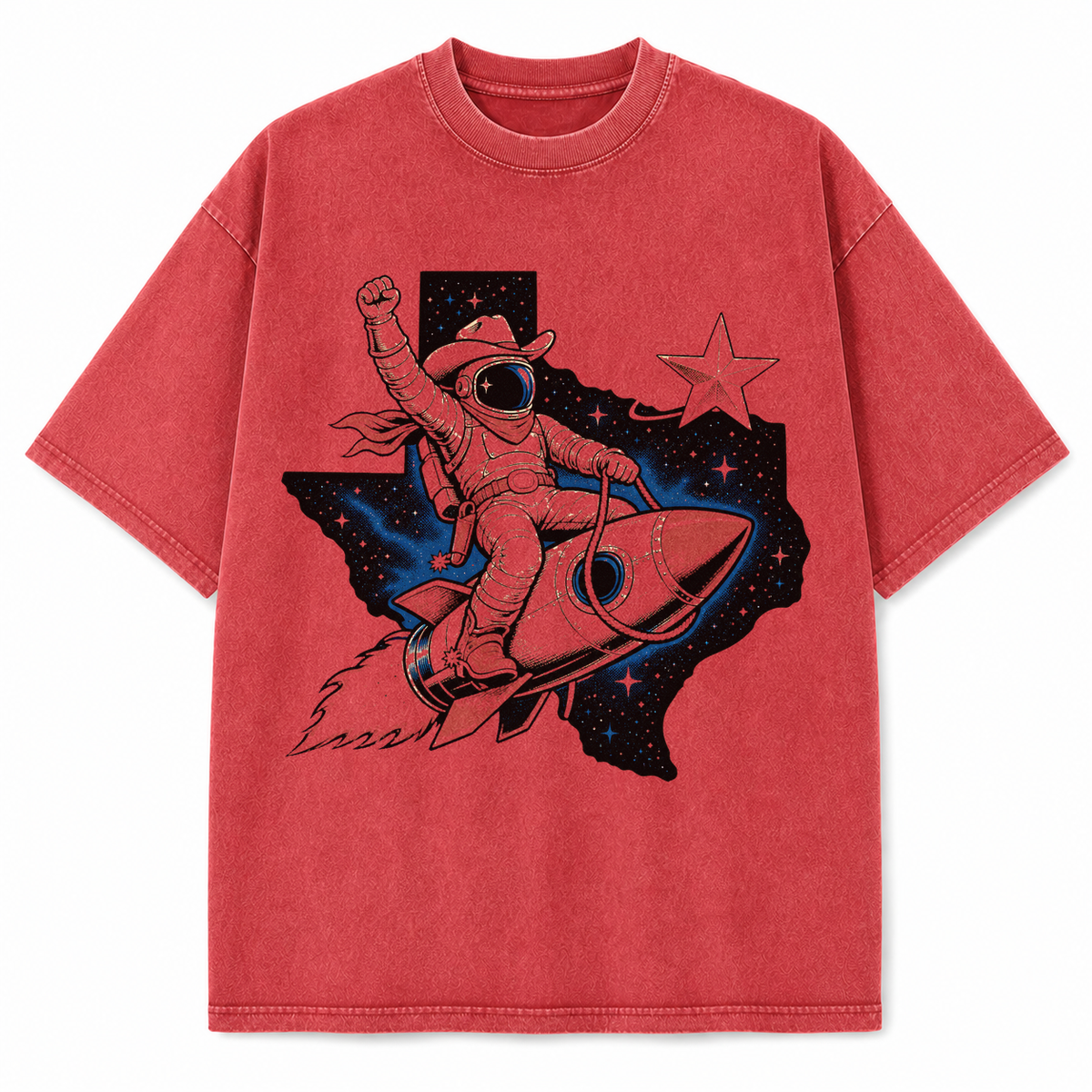 Vintage Washed Texas Space Cowboy Heavyweight Graphic Tee in Vintage Washed Heavyweight T-Shirt, Vintage Red