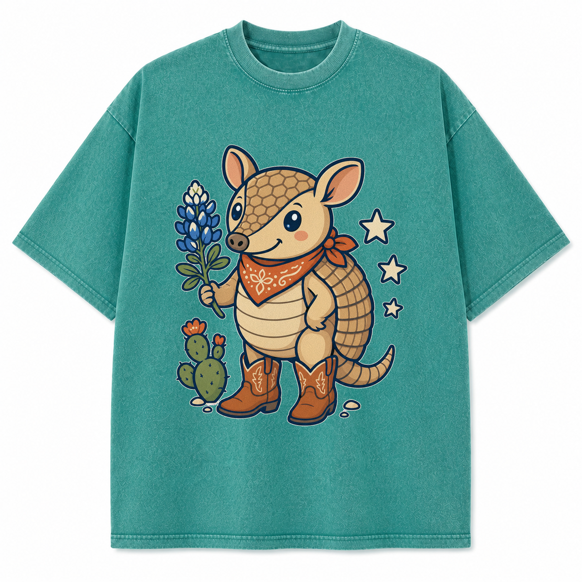 Vintage Washed Texas Kawaii Boot Armadillo Heavyweight Graphic Tee in Vintage Washed Heavyweight T-Shirt, Teal