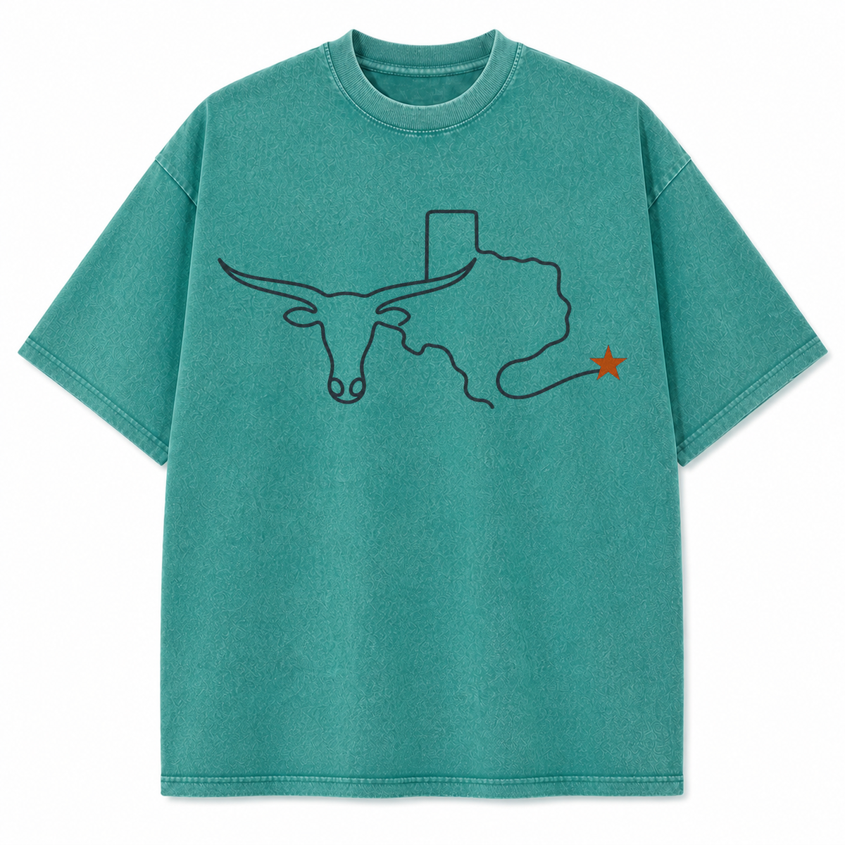 Vintage Washed Monoline Longhorn Texas Heavyweight Graphic Tee in Vintage Washed Heavyweight T-Shirt, Teal