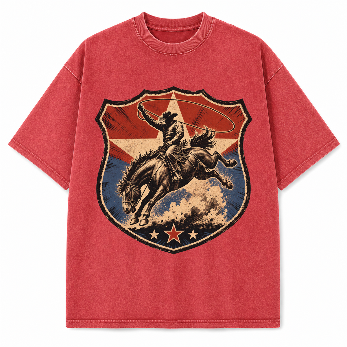 Vintage Washed Texas Rodeo Bucking Bronc Heavyweight Graphic Tee in Vintage Washed Heavyweight T-Shirt, Vintage Red