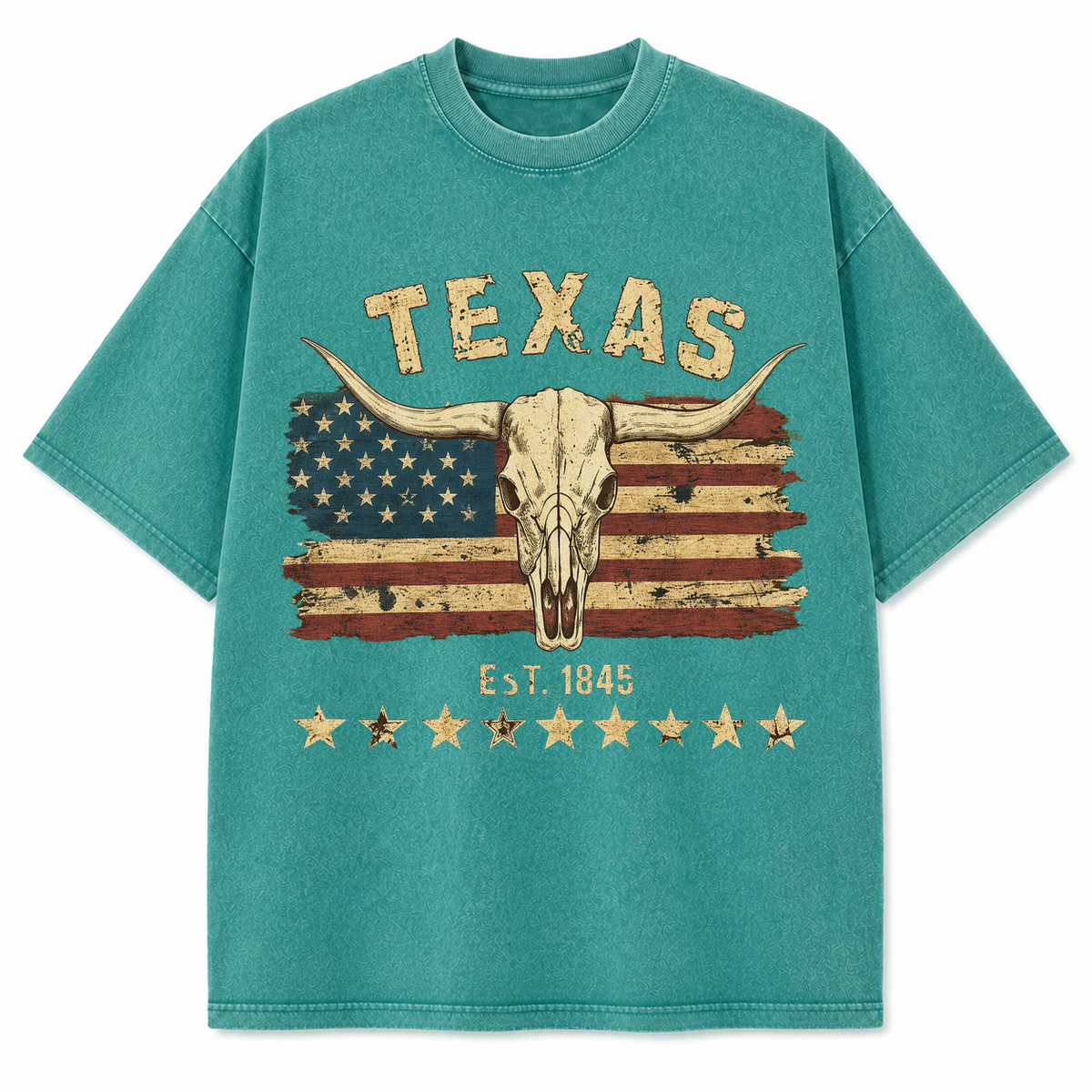 Vintage Washed Texas Flag Longhorn Heavyweight Graphic Tee in Vintage Washed Heavyweight T-Shirt, Teal