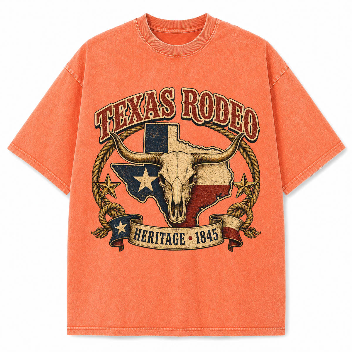 Vintage Washed Texas Rodeo Heritage Heavyweight Graphic Tee in Vintage Washed Heavyweight T-Shirt, Orange