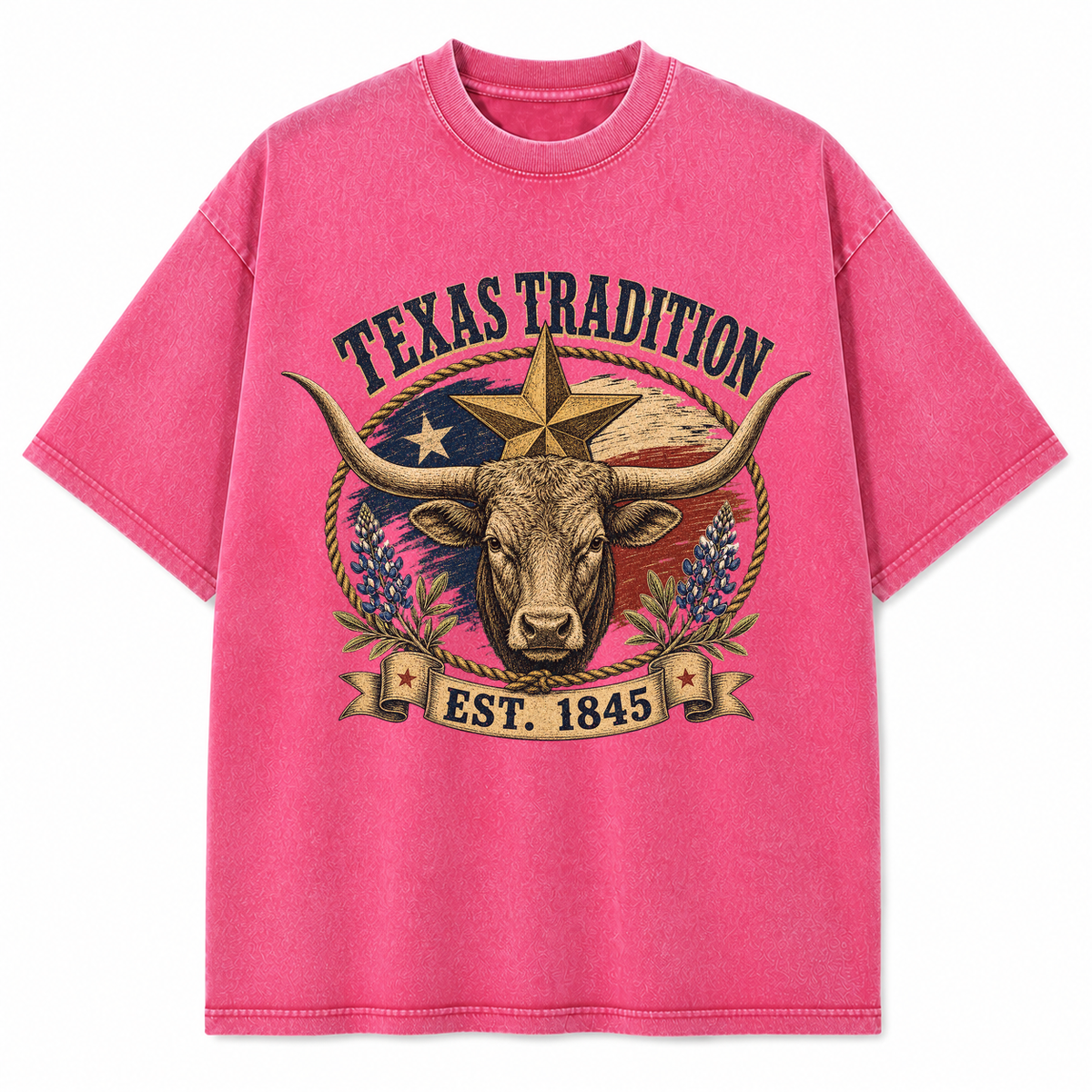 Vintage Washed Texas Longhorn Tradition Heavyweight Graphic Tee in Vintage Washed Heavyweight T-Shirt, Pink